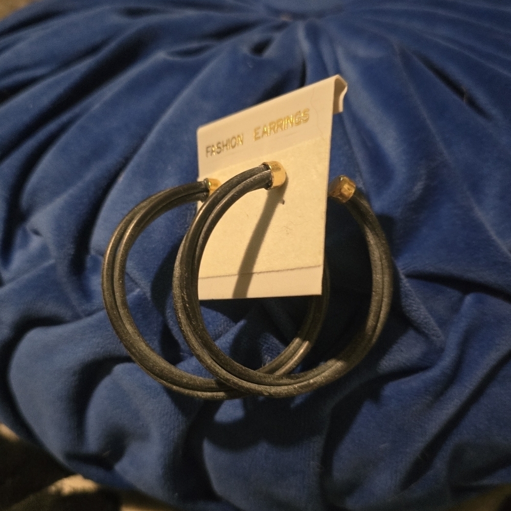 Vintage Hong Kong Black Hoop Earrings